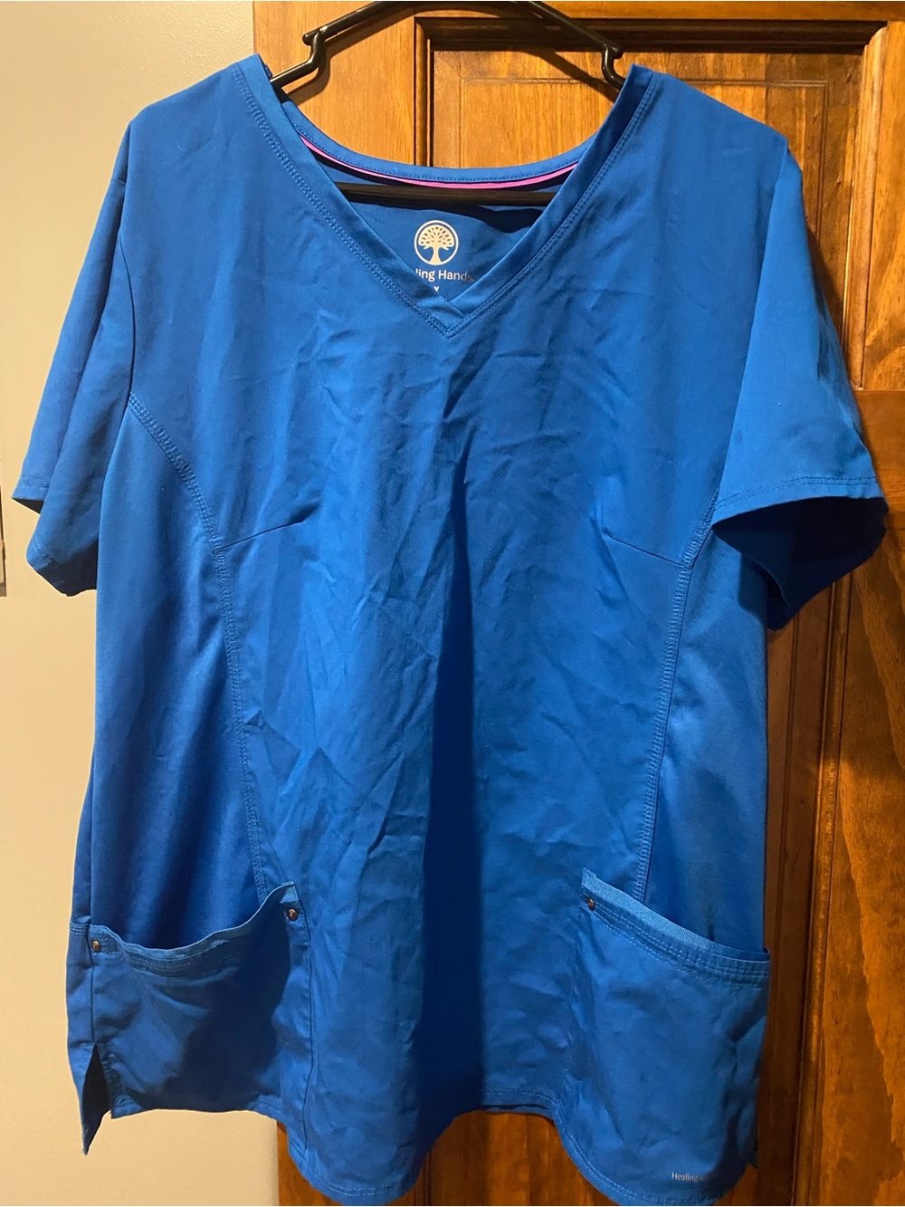 healing hands Royal Blue V-Neck womens Medical Scrub Top